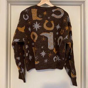 Zara Brown Metallic Cowboy Knit Sweater